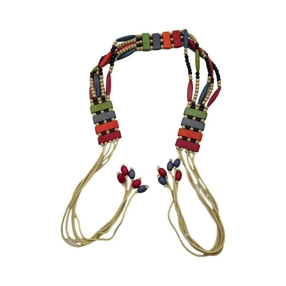 Wooden Bead & Cord Belt Statement Belt‎ One Size Boho Style